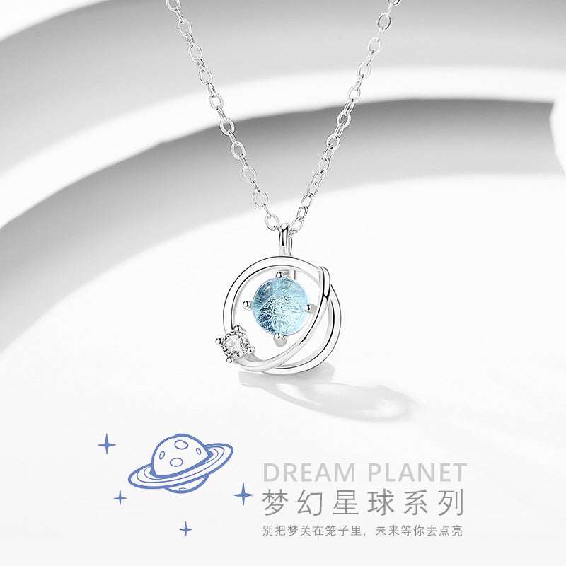 Fantasy Planet Necklace Women's Sterling Silver Glass Pendant Trendy Niche Light Luxury Clavicle Chain Simple Elegant Online Gift