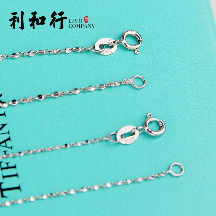 925 Sterling Silver Necklace Jewelry Women's Clavicle Chain High-End Pendant Chain Water Wave Chain Extension Melon Seed Chain Snake Bone Chain