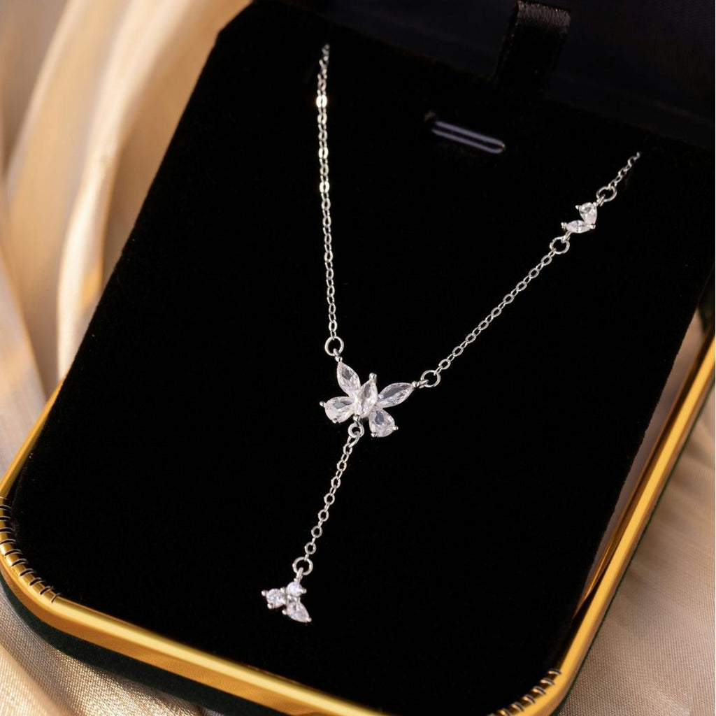 Butterfly Sterling Silver 925 Necklace Female Niche Design Light Luxury Zircon Tassel Clavicle Chain Small Red Book Same Pendant
