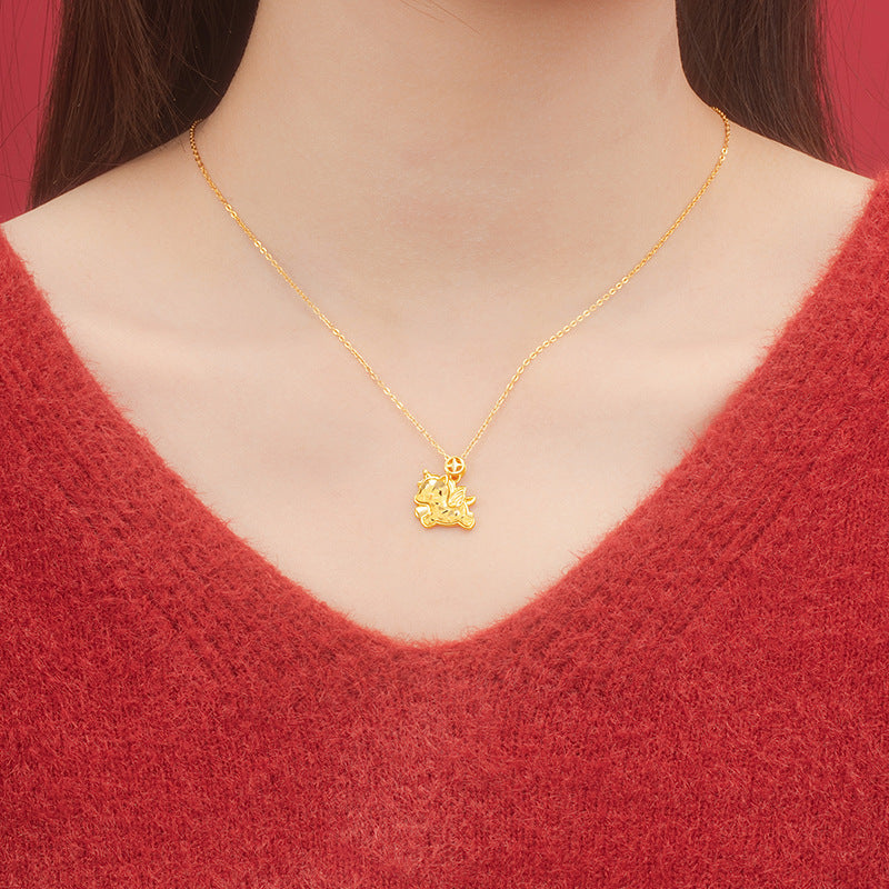 Immediately Rich Sterling Silver 925 Necklace Women's Light Luxury High-Grade Sense Birth Year Copper Coin Clavicle Chain Ins Zodiac Horse Pendant