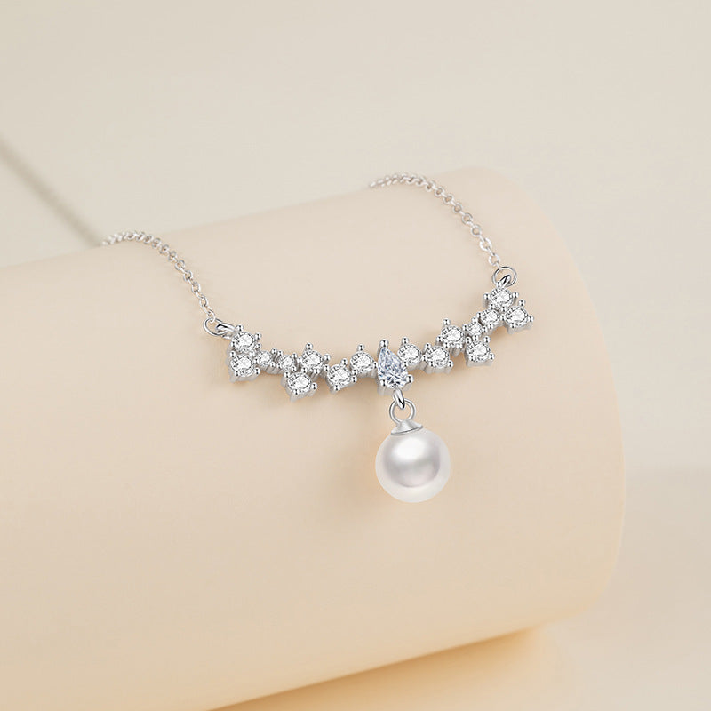 Romantic Star River Sterling Silver 925 Necklace Women's Light Luxury High-Grade Natural Freshwater Pearl Clavicle Chain Ins Star Pendant
