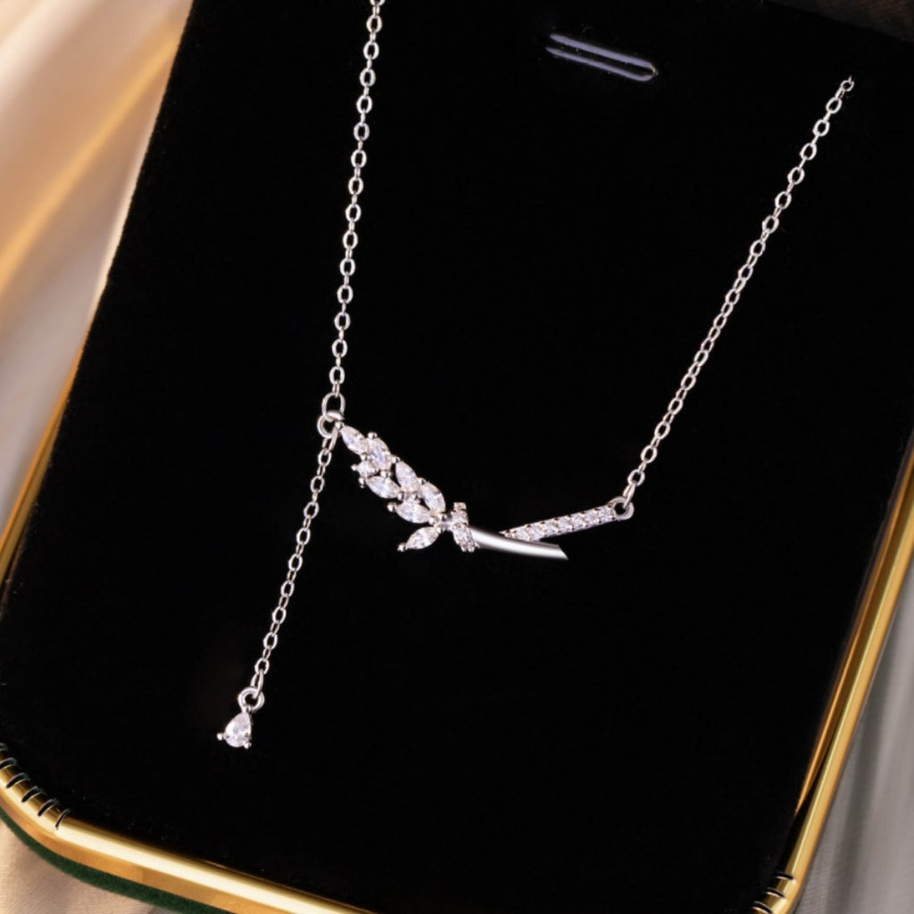 Wheat Ear Sterling Silver 925 Necklace Women's Light Luxury High-Grade Sense Laurel Goddess Tassel Clavicle Chain Small Red Book Same Pendant