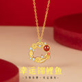 Lucky Koi Fish Sterling Silver 925 Necklace Female New Chinese Red Agate Copper Coin Ashore Clavicle Chain Ins Ruyi Pendant