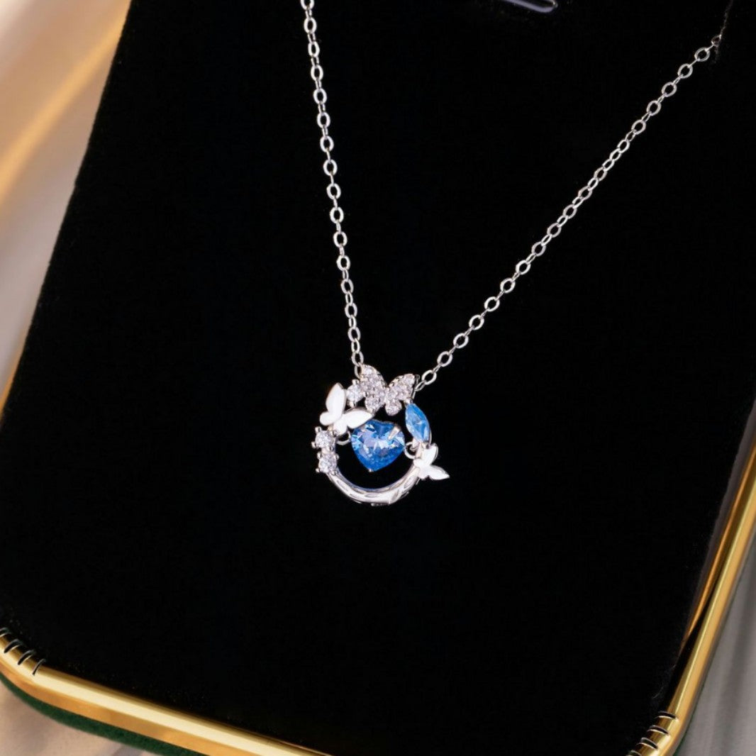 Butterfly Sterling Silver 925 Smart Necklace Women's Fashion Versatile Heart Zircon Clavicle Chain Small Red Book Same Pendant