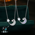Original Design Enamel Craft Luminous S925 Sterling Silver Necklace Colored Glaze Moonstone Niche Simple Star Moon Clavicle Chain