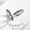 Sun Moon Star River Sterling Silver 925 Couple Ring Simple Niche Plain Ring Goddess Festival Sun Moon Adjustable Ring