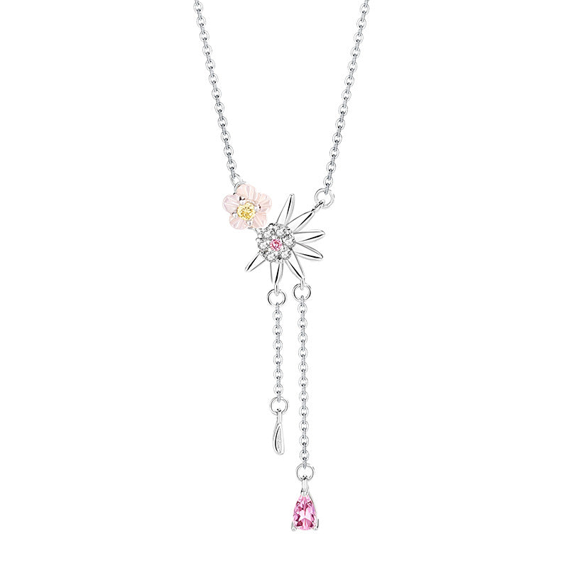 Daisy Sterling Silver 925 Necklace Female Niche Light Luxury Sweet Style Tassel Clavicle Chain Ins Flower White Fritillary Pendant