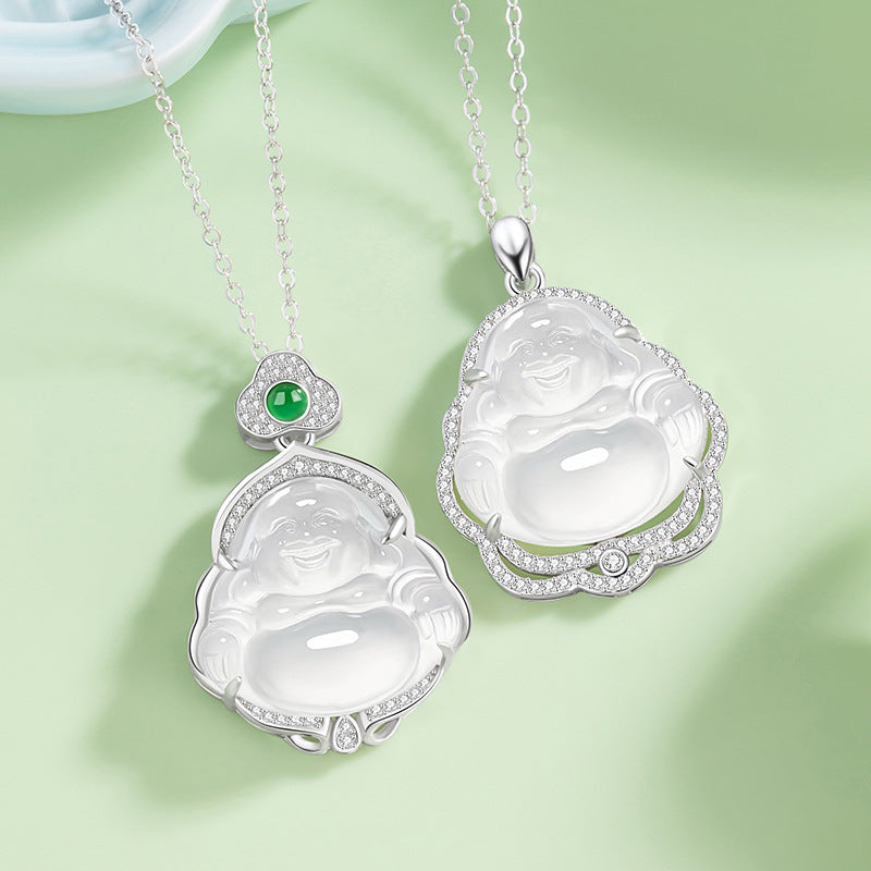 Sterling Silver Maitreya and Smile Necklace – Chalcedony