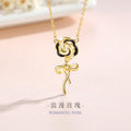 Rose Sterling Silver 925 Necklace Female Niche Design Light Luxury Bow Clavicle Chain Ins Style Flower Pendant