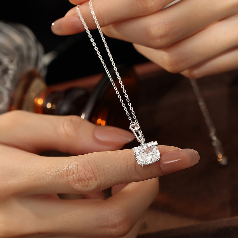 Cat Diary S925 Sterling Silver Necklace Female Niche Cute Zircon Hello Kitty Clavicle Chain Valentine's Day Confession Gift