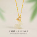 Butterfly Sterling Silver 925 Necklace Women's Light Luxury High-Grade Natural Hetian Jade Clavicle Chain Ins Style Gift Hollow Pendant