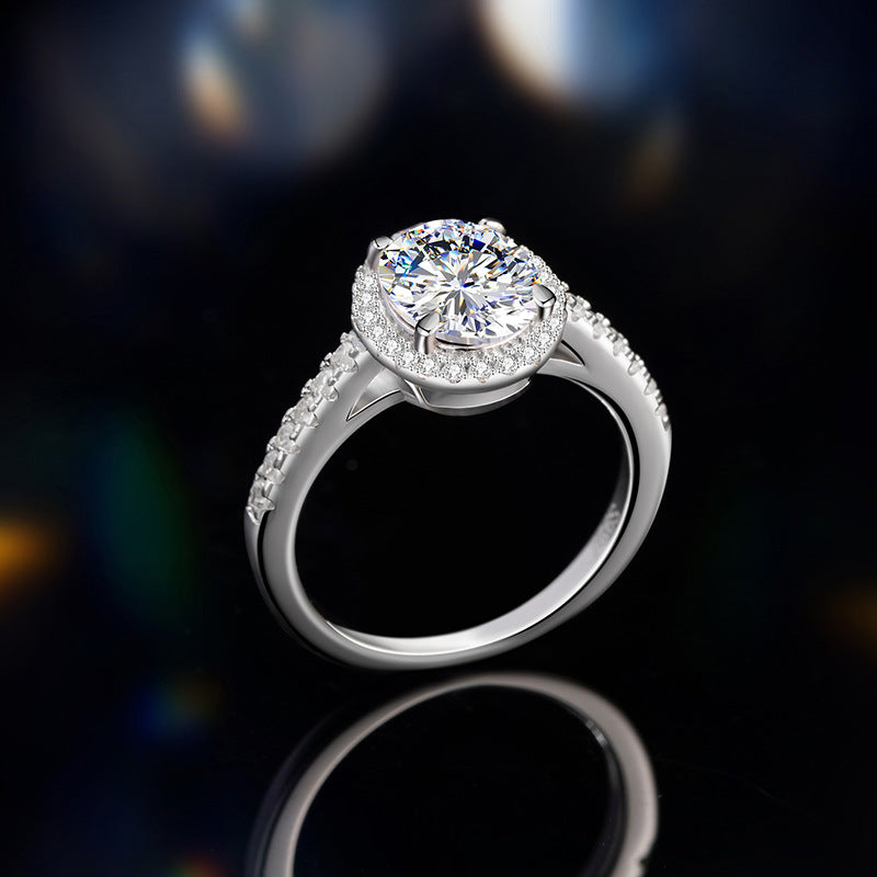 Sterling Silver 925 Moissanite Ring Women's Light Luxury High-Grade Diamond Ring Full Diamond Classic Ins Pigeon Egg Wedding Ring