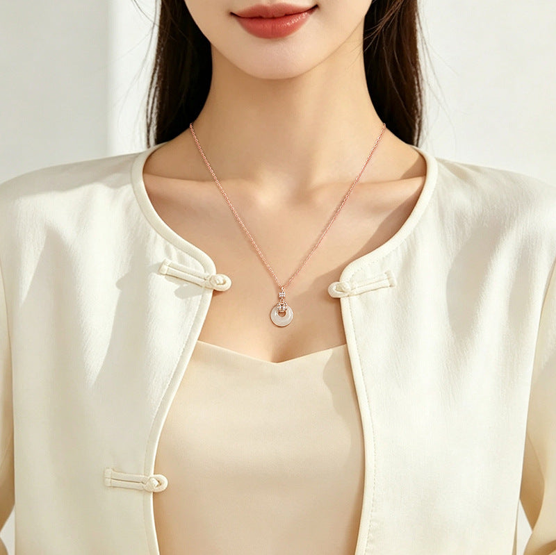 Zodiac Guardian Sterling Silver 925 Chalcedony Necklace National Fashion Spirit Snake Safety Buckle Clavicle Chain Ins Style Birth Year Pendant