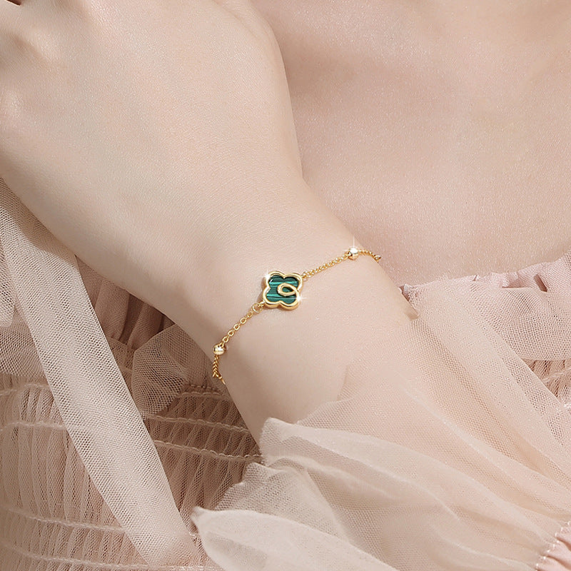 Lucky Clover Sterling Silver 925 Bracelet Women's Fashion Versatile Flower Bracelet Qixi Ins Style Peacock Bracelet