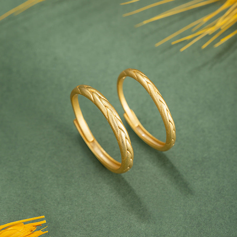 Wheat Ear Foot Silver 999 Couple Ring Men's and Women's New Chinese National Fashion Glossy Plain Ring Ins Style Ear Ear Safety Ring
