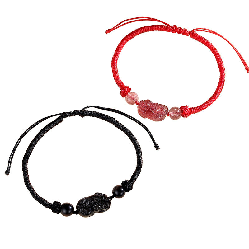 Women's and Women's Hand-Woven Strawberry Crystal Couple Bracelet