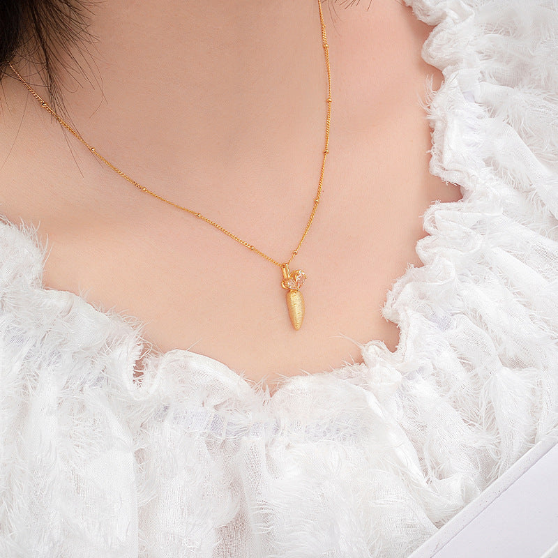 Light Luxury Brushed Carrot Pink Diamond S925 Sterling Silver Necklace Love Clavicle Chain Valentine's Day Love Pendant for Girlfriend