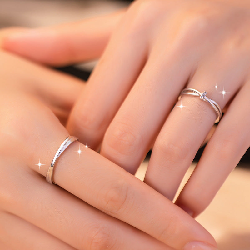 Mobius 999 Pure Silver Couple Ring Female Niche Design Light Luxury Zircon Ring Ins Intersection Line Pair Ring