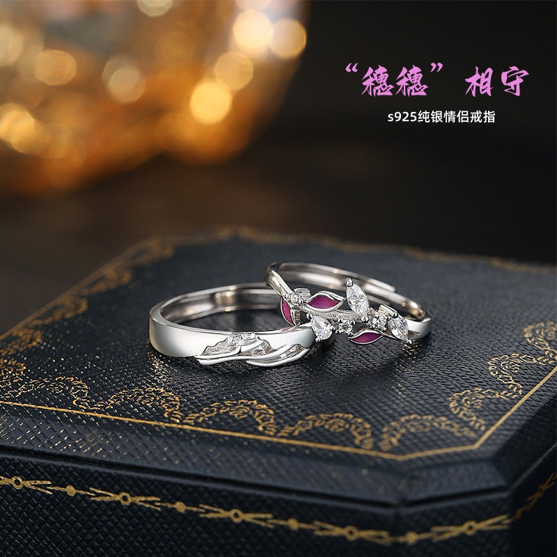 Original S925 Sterling Silver Couple Ring National Style Enamel Oil Dripping Craft Valentine's Day for Girlfriend Light Luxury Silver Jewelry Wholesale
