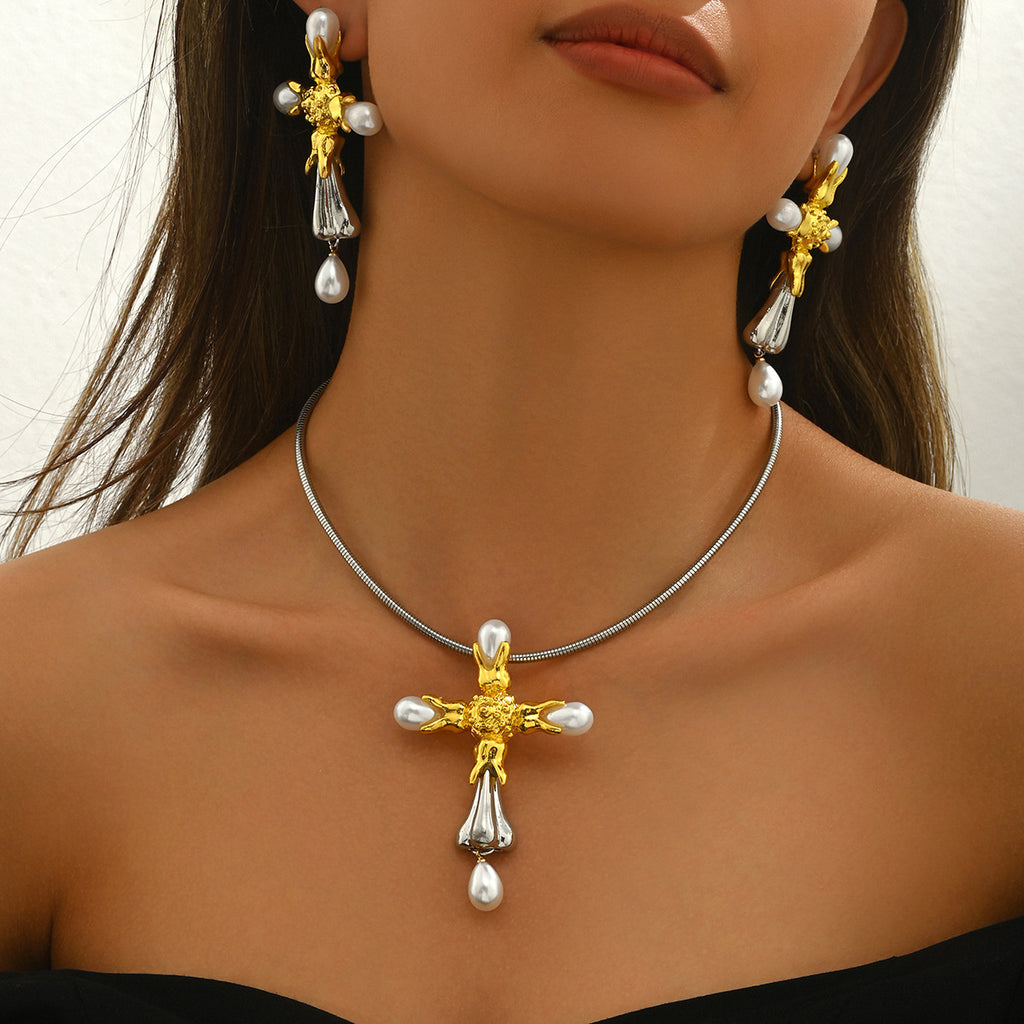 Pearl-Effect Decorative Cross Jewelry