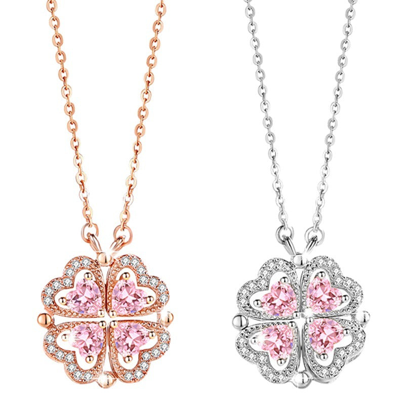Lucky Clover Sterling Silver 925 Necklace Women's Fashion All-Match Magnetic Clavicle Chain Get Things Ins Style Love Pendant