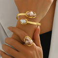 Irregular Pearl-Effect Open Cuff Jewelry