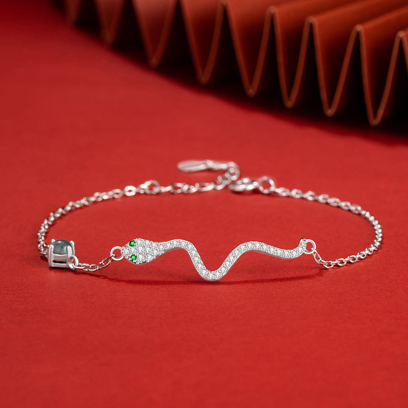 Greedy Snake Sterling Silver 925 Bracelet Light Luxury High-Grade Dangerous Material Jade Birth Year Bracelet Ins Style Zodiac Bracelet