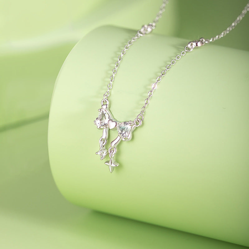 Lixing Shining Bow Necklace for Women S925 Sterling Silver Niche High-End Sense Non-Fading All-Match Clavicle Chain Wholesale