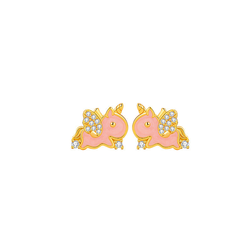 Fantasy Unicorn Sterling Silver 925 Stud Earrings Women's Light Luxury High-Grade Star Zircon Earrings Ins Style Valentine's Day Earrings