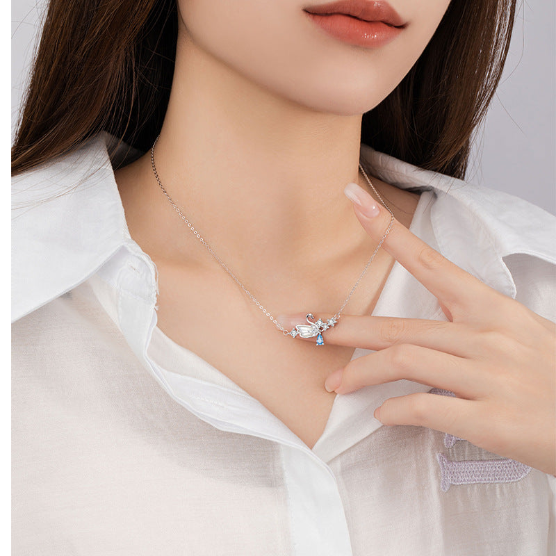 Swan Sterling Silver 925 Necklace Niche Design Light Luxury White Fritillary Clavicle Chain Ins Style Star Tassel Pendant