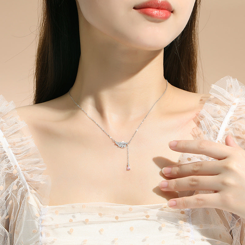 Angel Wings Sterling Silver 925 Necklace Female Niche Design Light Luxury Tassel Clavicle Chain Thing Ins Wings Pendant