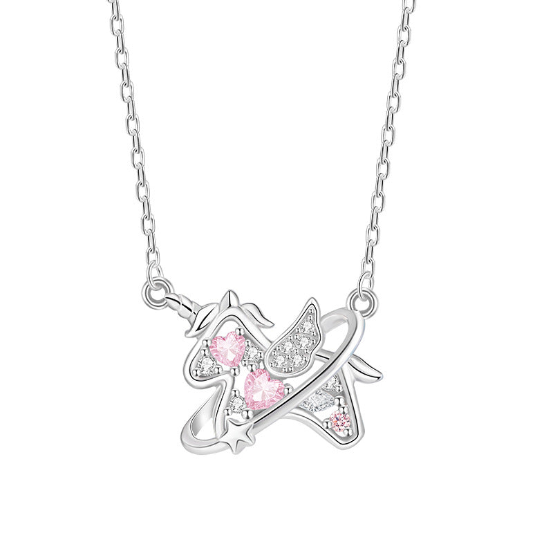 Fantasy Unicorn Sterling Silver 925 Necklace Female Sweet Cute Love Clavicle Chain Ins Style Zodiac Horse Pendant