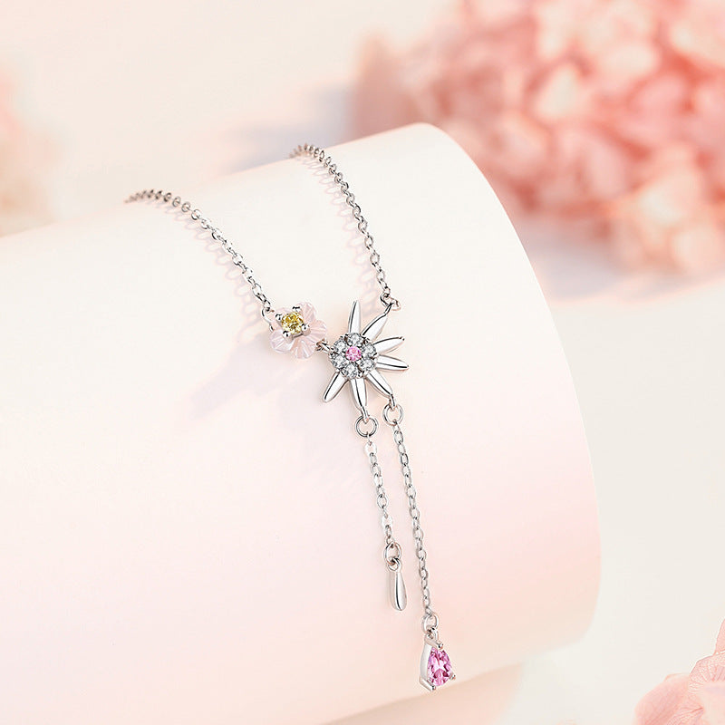 Daisy Sterling Silver 925 Necklace Female Niche Light Luxury Sweet Style Tassel Clavicle Chain Ins Flower White Fritillary Pendant