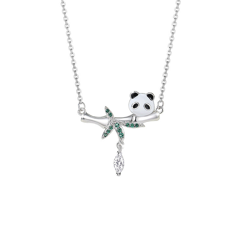Panda Sterling Silver 925 Necklace Female Niche Design Light Luxury Tassel Zircon Clavicle Chain Ins Style Bamboo Pendant