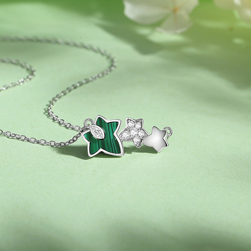 Maple Leaf Sterling Silver 925 Necklace Women's Fashion All-Match Flower Zircon Clavicle Chain Ins Peacock Ginkgo Leaf Pendant