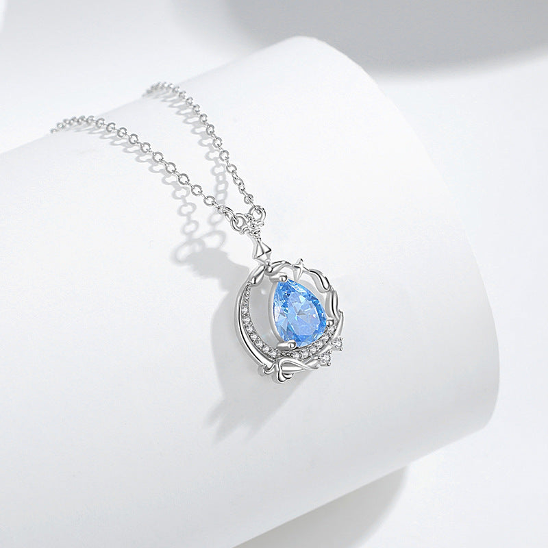 Star Sterling Silver 925 Necklace Female Niche Design Light Luxury Zircon Love Clavicle Chain Ins Style Moon Pendant