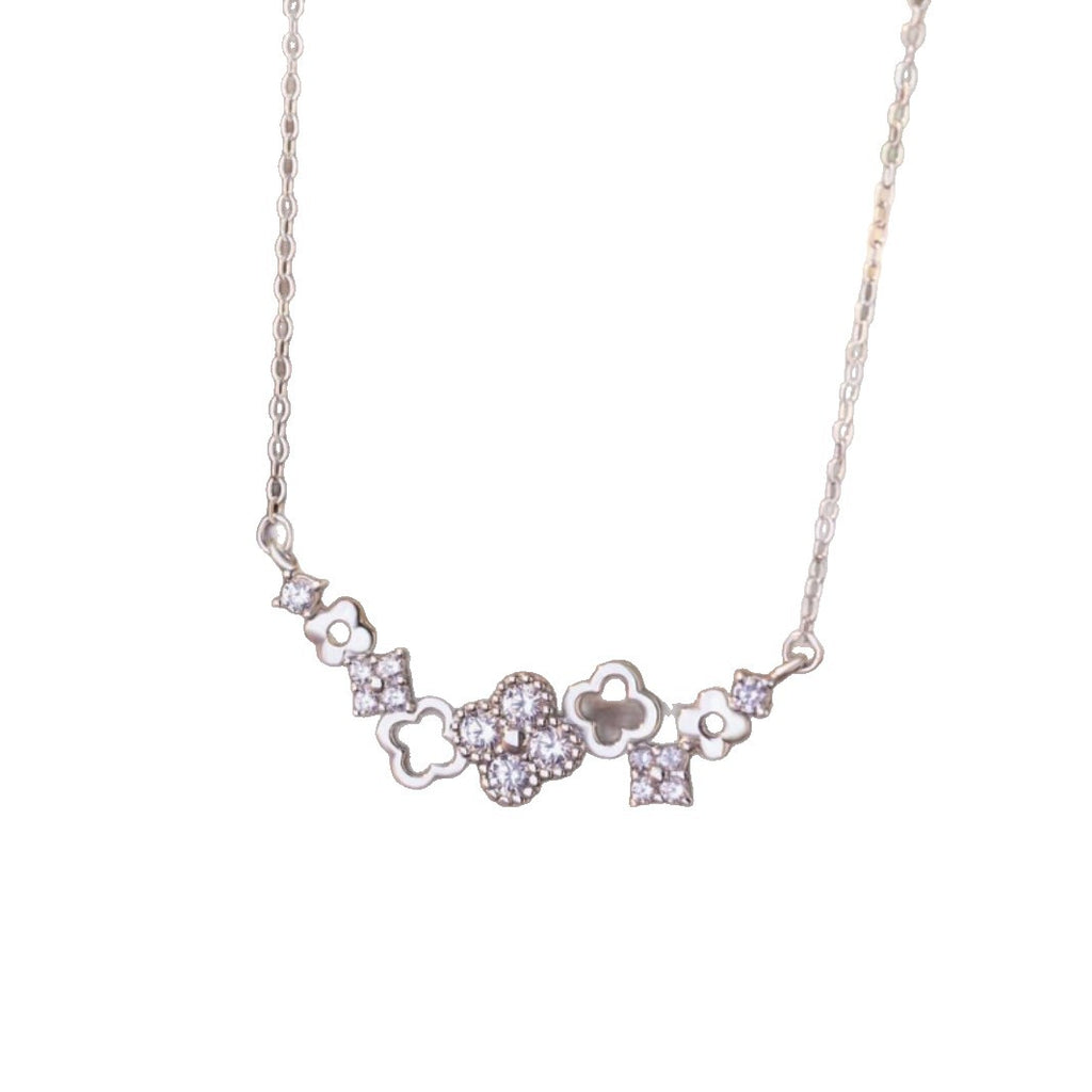 Lucky Clover Sterling Silver 925 Necklace Women's Light Luxury High-Grade Flower Zircon Clavicle Chain Ins Little Red Book Pendant