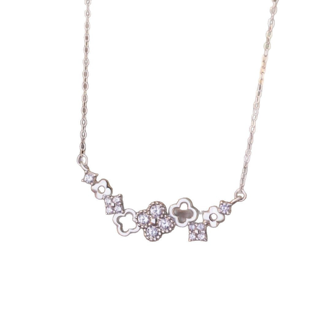 Lucky Clover Sterling Silver 925 Necklace Women's Light Luxury High-Grade Flower Zircon Clavicle Chain Ins Little Red Book Pendant