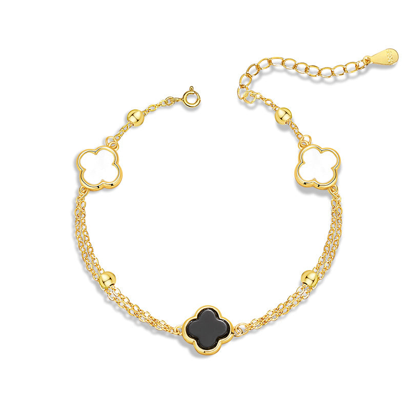 Bracciale in argento sterling 925 – quadrifoglio e agata nera