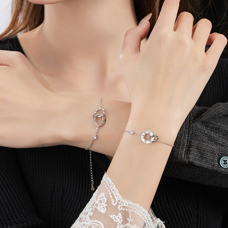 Ring Buckle Sterling Silver 925 Couple Bracelet Fashion Versatile Double Ring Bracelet Ins Style Mobius Ring Bracelet