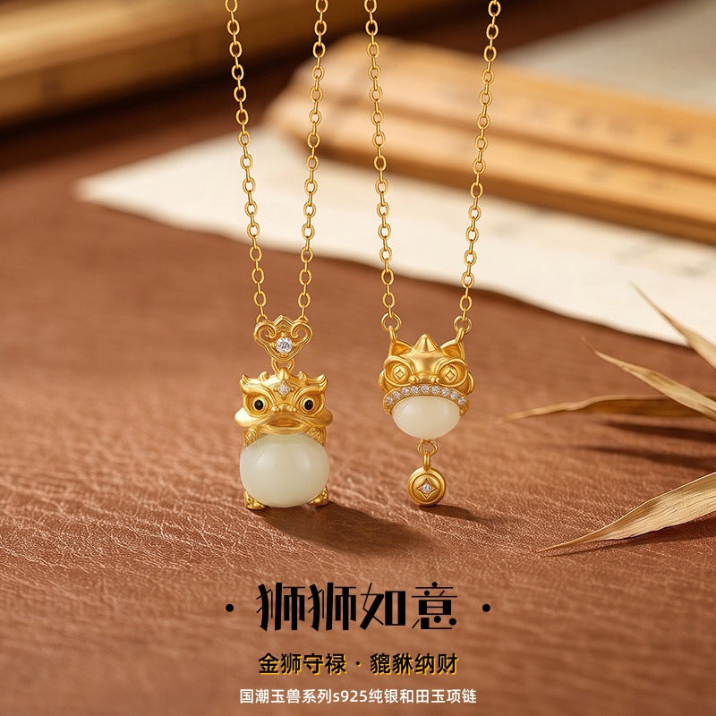 National Fashion Everything Goes Well, Xingshi, Jade Pendant, S925 Sterling Silver Necklace, Hetian Jade, Niche National Style Gift Jewelry
