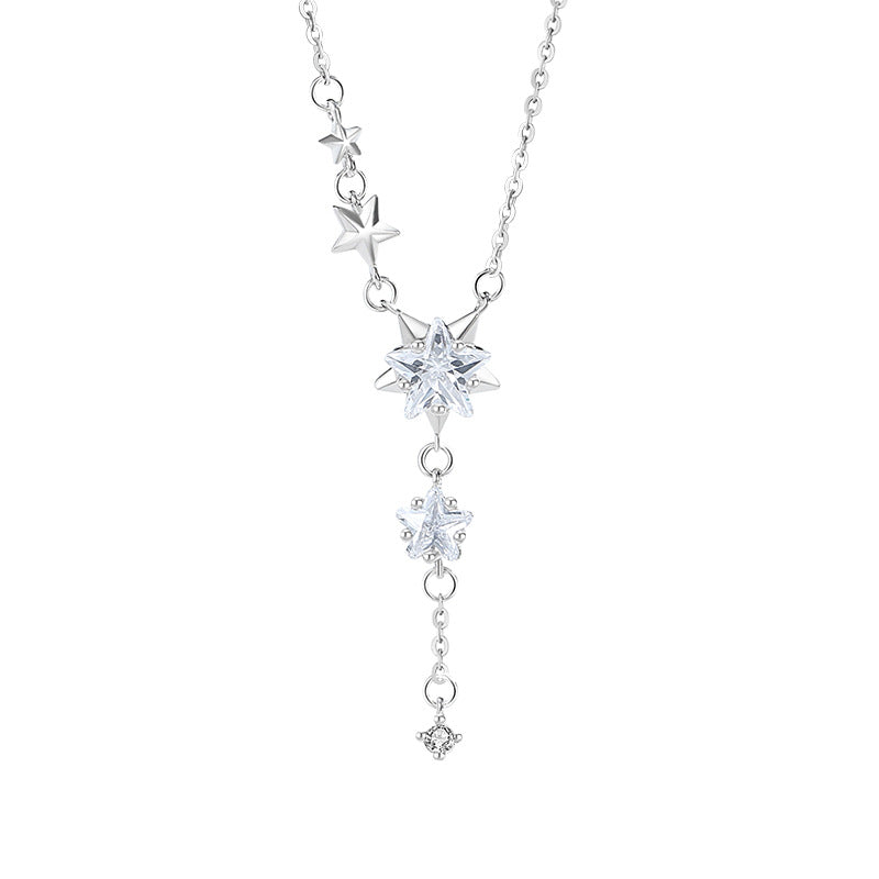 Star Sterling Silver 925 Necklace Female Niche Design Light Luxury Zircon Tassel Clavicle Chain Ins Style Meteor Shower Pendant