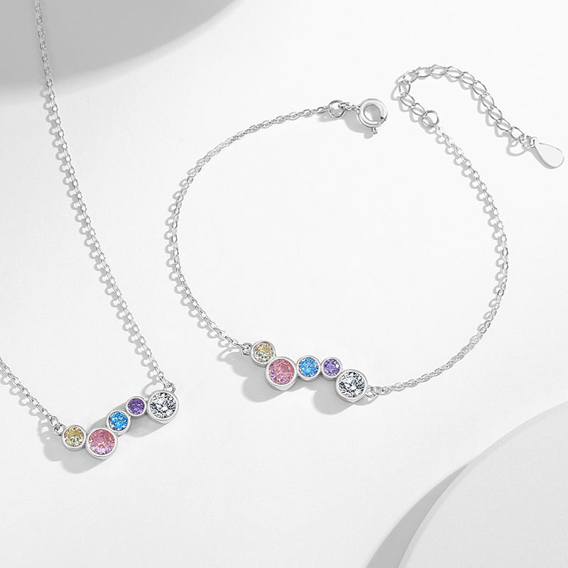 Rainbow Sterling Silver 925 Necklace Female Niche Design Light Luxury Dopamine Zircon Clavicle Chain Get Things Ins Style Pendant