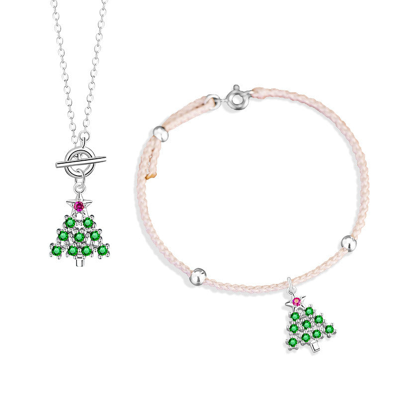 Christmas Tree Sterling Silver 925 Necklace Female Niche Design Light Luxury Zircon Snowflake Sweater Chain Ins Style Star Pendant