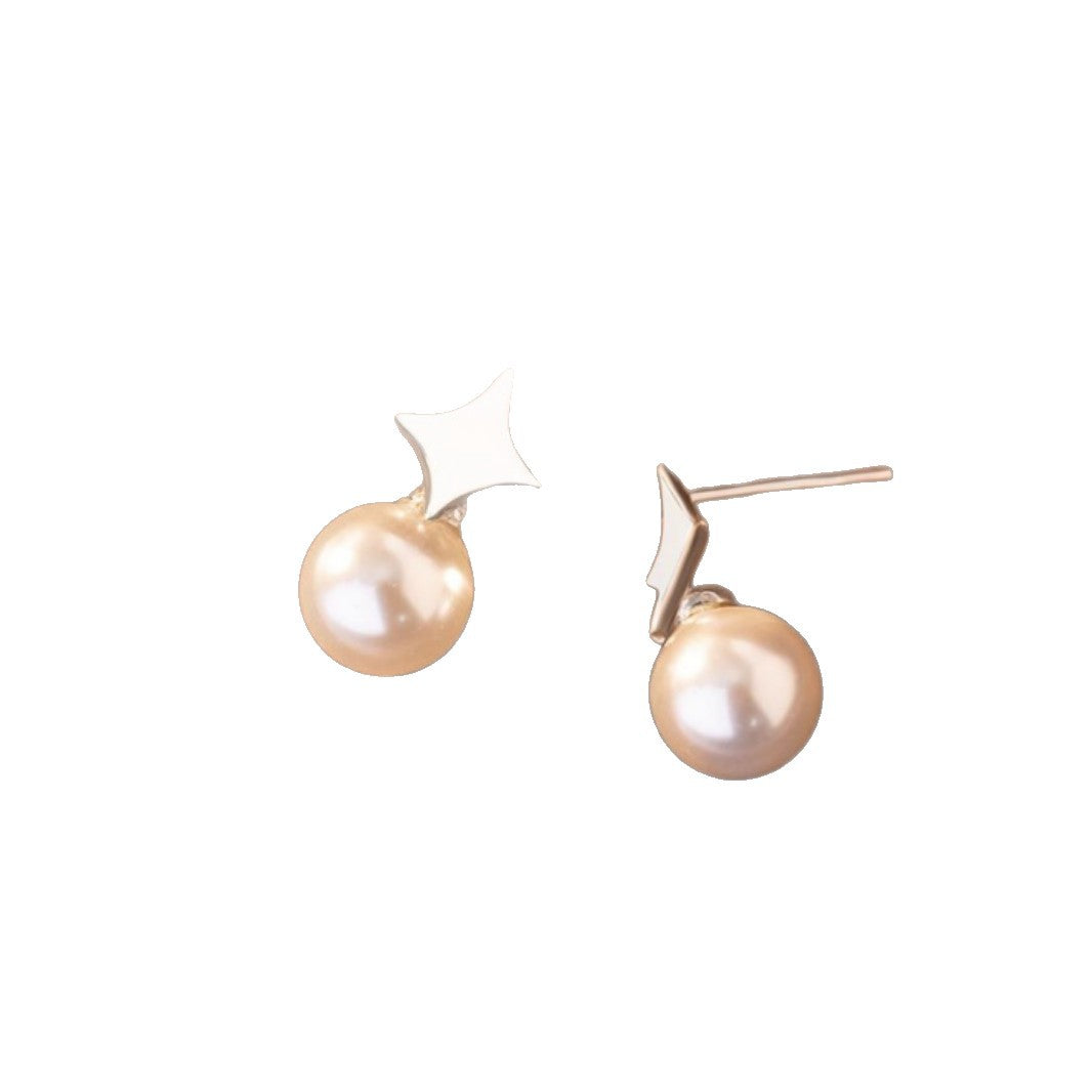 Four-Star Awn Sterling Silver 925 Stud Earrings Female Niche Design Light Luxury Style Shijia Pearl Earrings High-Grade Star Earrings
