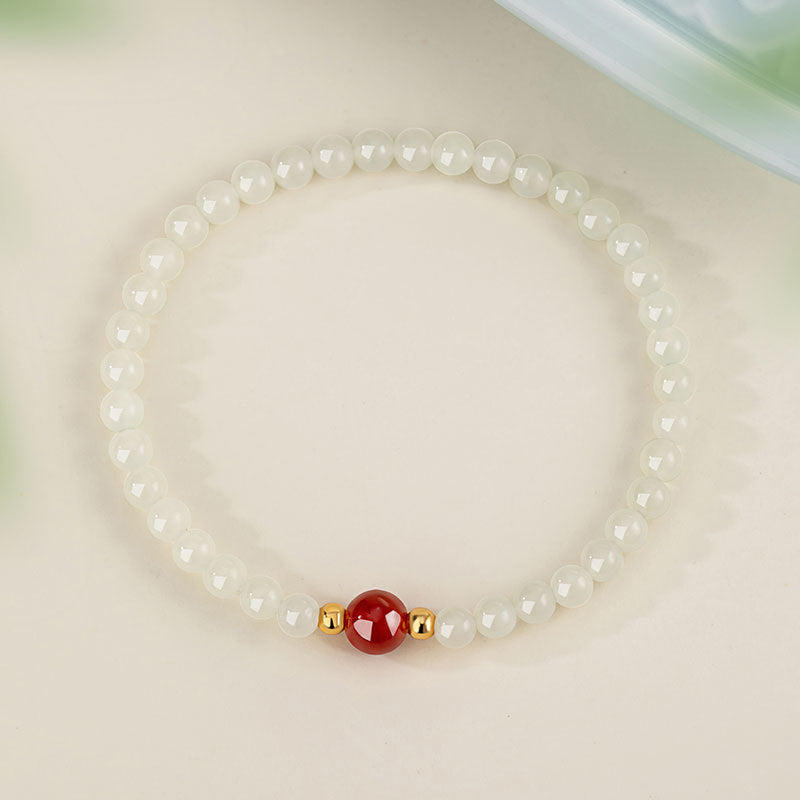 Natural Hetian Jade Sterling Silver 925 Bracelet Female New Chinese National Fashion Red Agate Bracelet Ins Valentine's Day Gift Bracelet