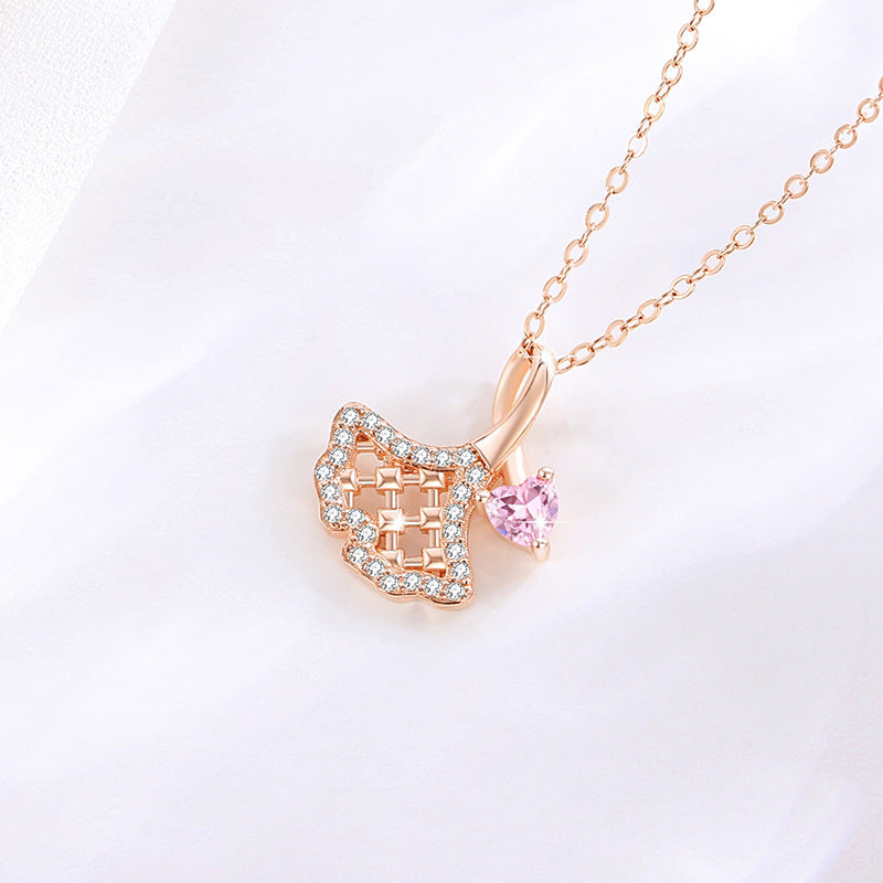 Sansheng Lucky Sterling Silver 925 Necklace Women's Fashion All-Match Zircon Clavicle Chain Get Things Ins Style Love Pendant