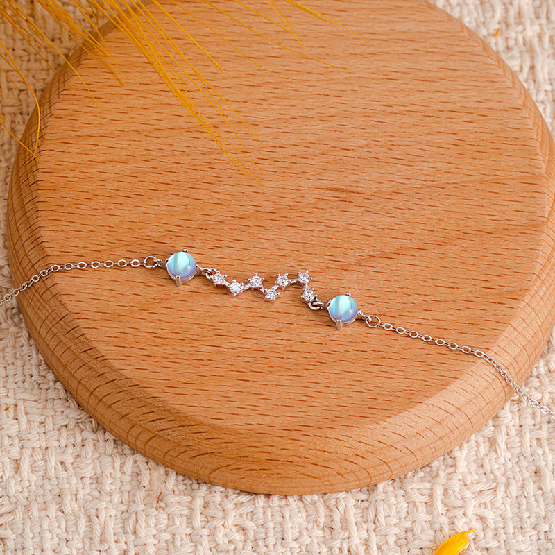 S925 Silver Bracelet Female Big Dipper Seven Star Moonstone Niche Design Sense Star Rail Bracelet Light Luxury Temperament Jewelry Wholesale