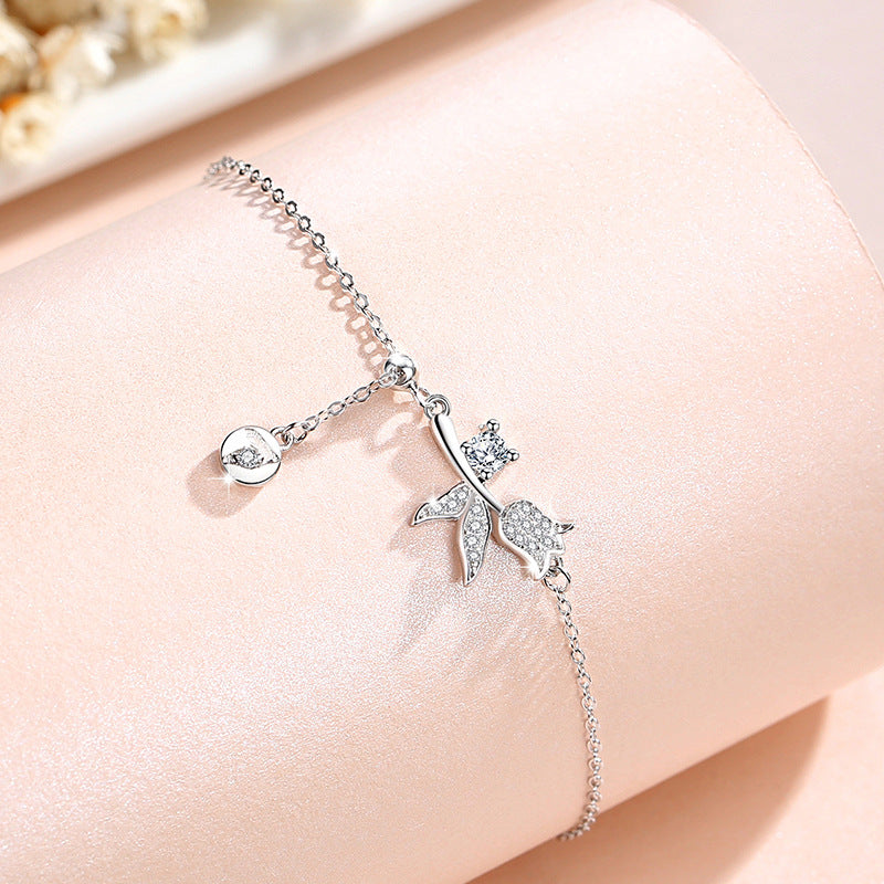 Lily Sterling Silver 925 Bracelet Female Niche Design Light Luxury Tassel Bracelet for Girls Ins Style Flower Bracelet