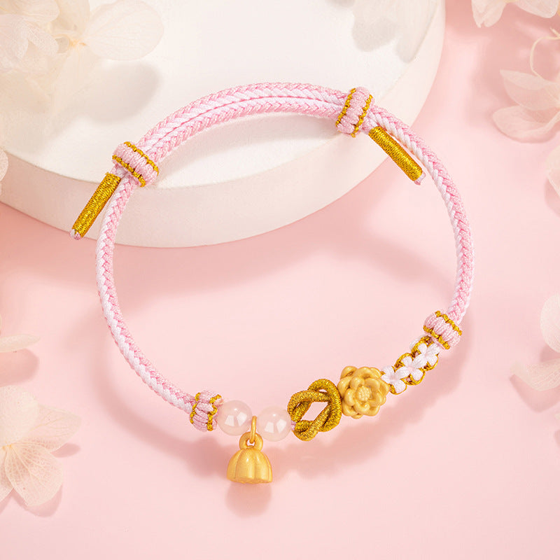 Good Luck Continuous Sterling Silver 925 Woven Bracelet Female New Chinese National Fashion Chalcedony Lotus Bracelet Ins Lucky Beads Bracelet